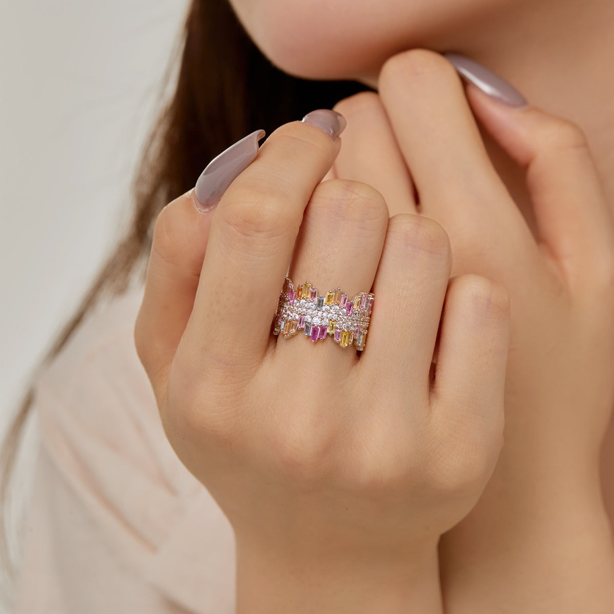 [Vivid Aurora]Luxurious Colorful Radiant Cut Daily Ring