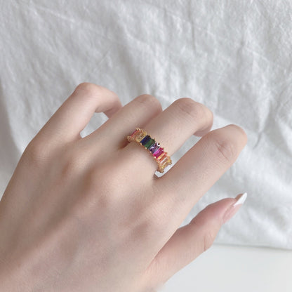 [Vivid Aurora]Unique Colorful Radiant Cut RIng